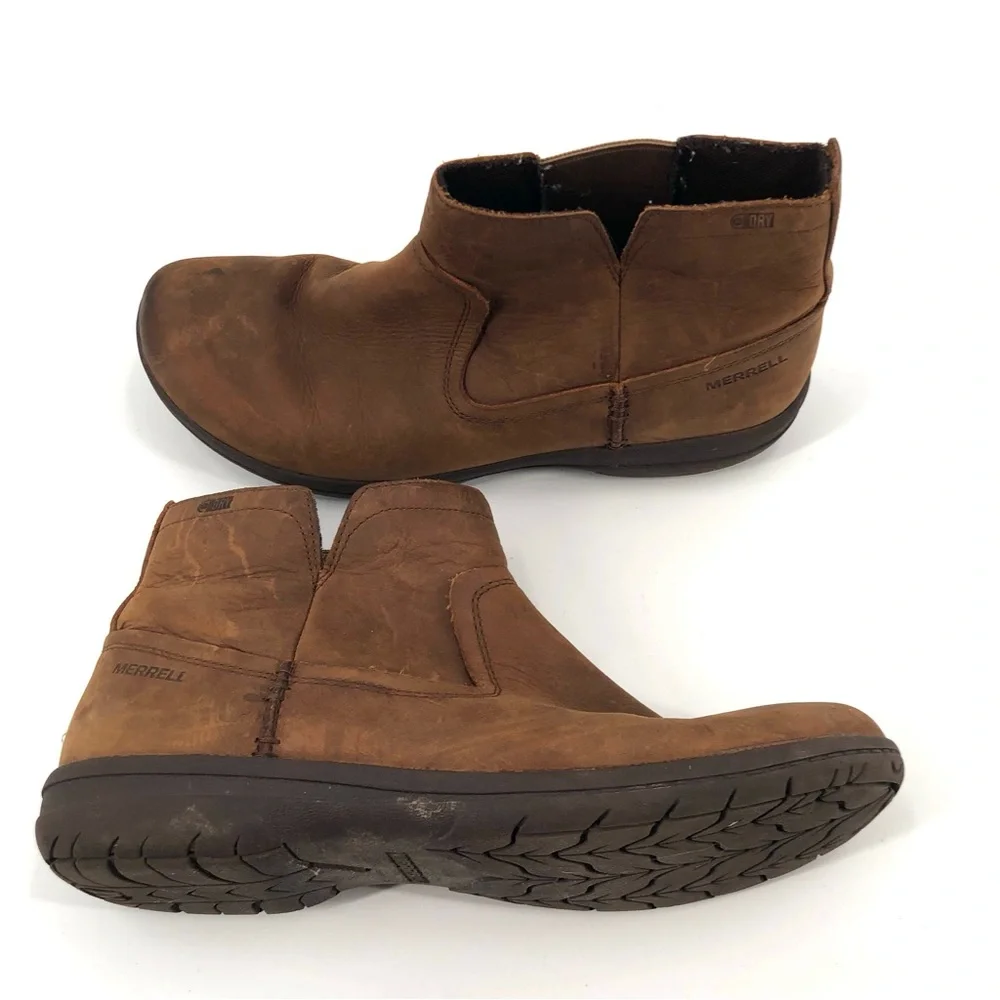 MERRELL Encore Kassie Ankle Boot 8.5 Leather Brown Waterproof Bootie Women Boots - Picture 2 of 9